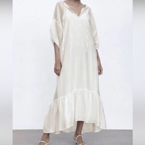 New! Zara White Semi Sheer Maxi Dress - S/M see details